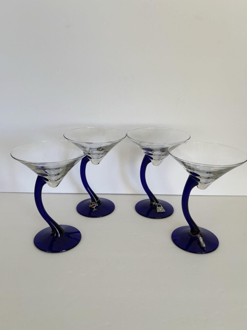 Vintage Martini Glasses, 1980s LIBBEY BRAVURA Cobalt Blue Stem (Set Of 4).